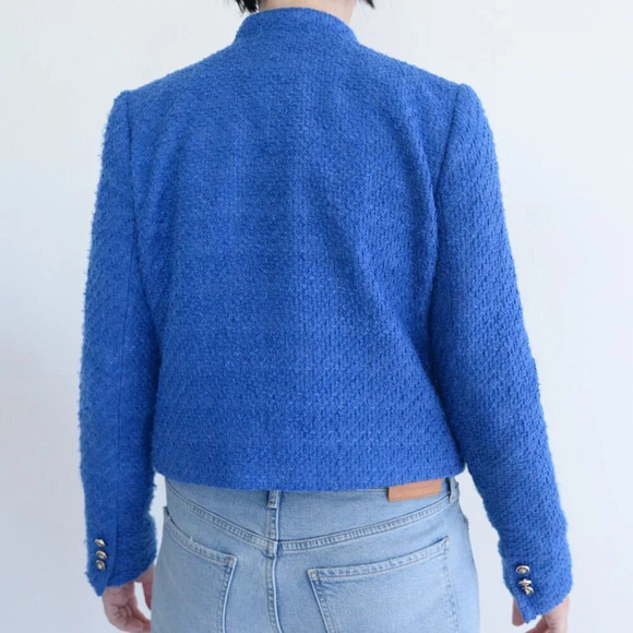 Autres Filles Blue Tweed Three Button Blazer with Flap Pockets Small - Picture 3 of 13
